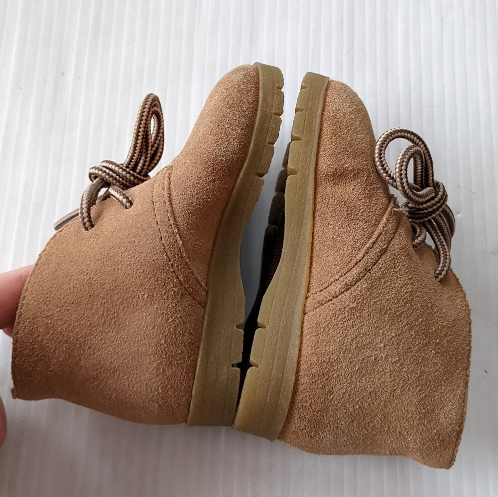 McKIDS Vintage tan suede leather lace-up toddler walker shoes